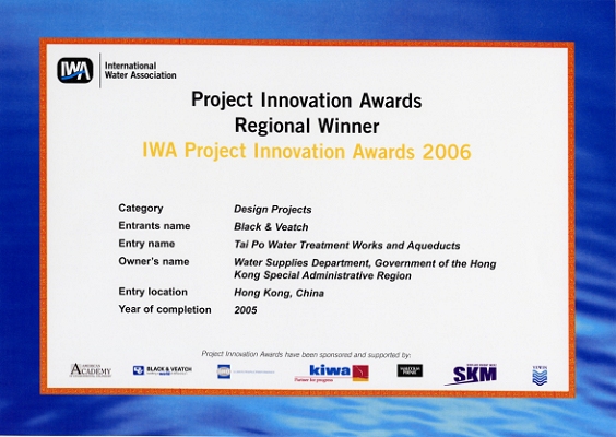 2006 IWA Project Innovation Awards - Regional Winner (Design Projects Category) - Black & Veatch for Tai Po Water Treatment Works & Aqueducts, Hong Kong, China